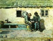 Christian Krohg to fiskere pa en bank faran staldlangen i brondums gard France oil painting artist